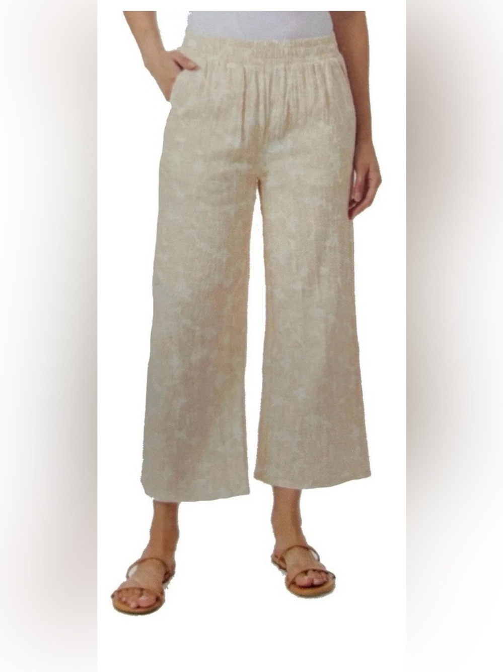 Women’s NWT Hurley Relaxed Gauze Wide-Leg Beach Pant in Tan/White- Plus XXL